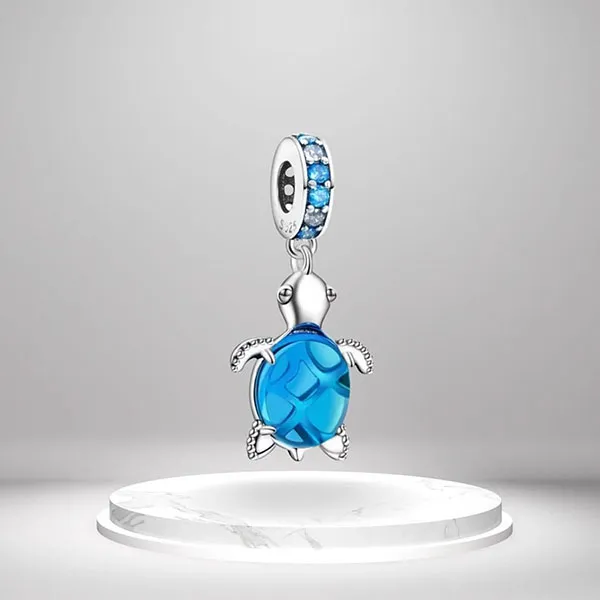 Hạt Vòng Charm Pandora Blue Turtle Charm Màu Xanh Bạc