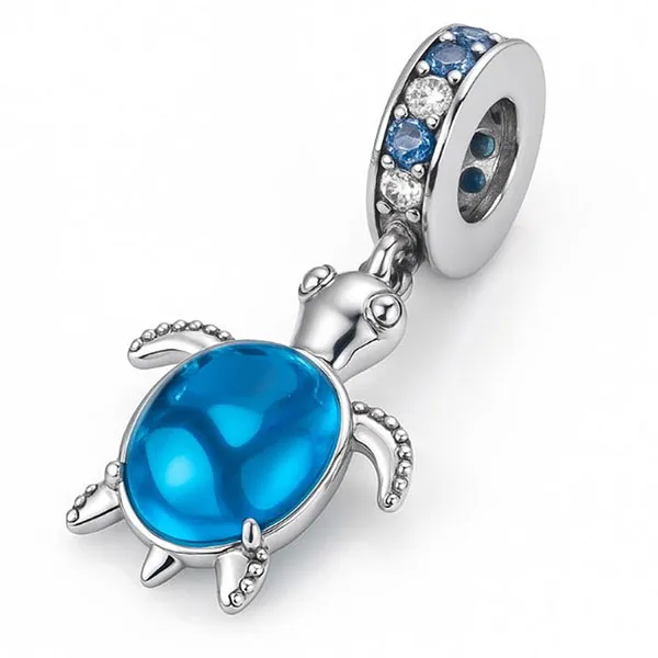 Hạt Vòng Charm Pandora Blue Turtle Charm Màu Xanh Bạc