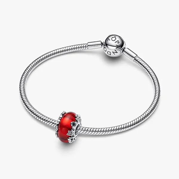 Hạt Vòng Charm Pandora Christmas Magic Murano Glass Charm 793597C00 Màu Đỏ Bạc