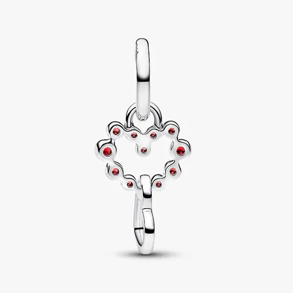 Hạt Vòng Charm Pandora Connected Hearts & Red Stones Dangle 794435C01 Màu Bạc/Đỏ