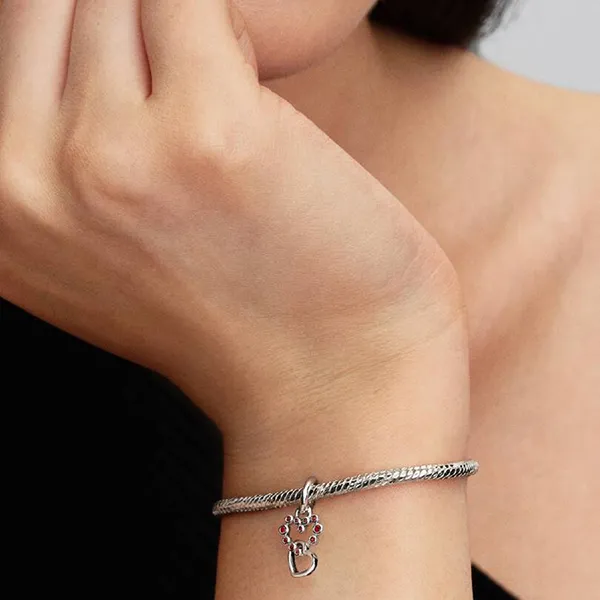 Hạt Vòng Charm Pandora Connected Hearts & Red Stones Dangle 794435C01 Màu Bạc/Đỏ