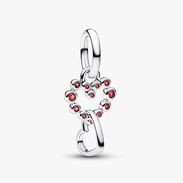 Hạt Vòng Charm Pandora Connected Hearts & Red Stones Dangle 794435C01 Màu Bạc/Đỏ