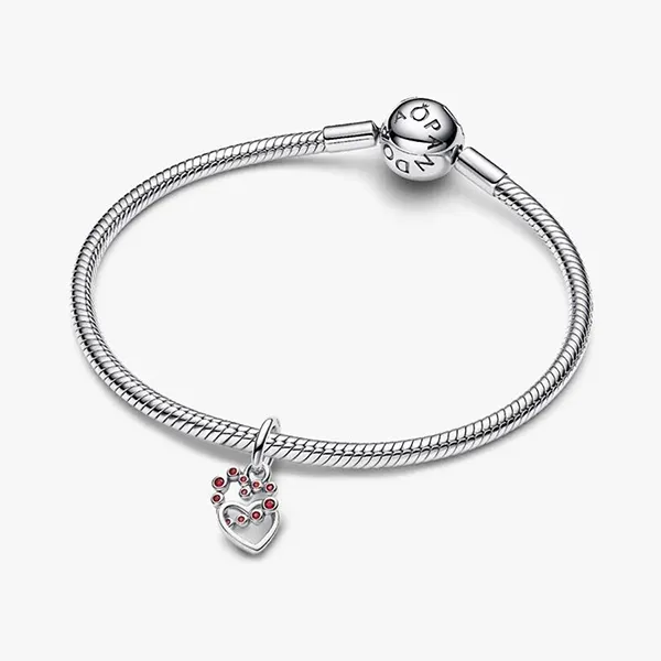 Hạt Vòng Charm Pandora Connected Hearts & Red Stones Dangle 794435C01 Màu Bạc/Đỏ