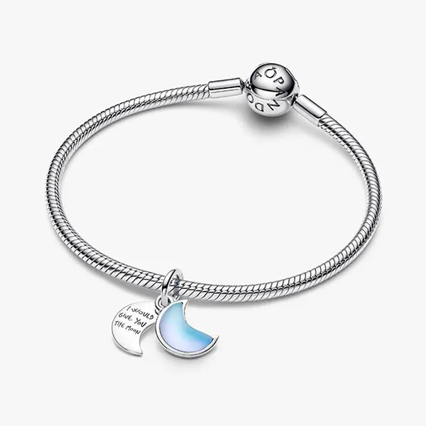 Hạt Vòng Charm Pandora Crescent Moon Double Dangle Charm 794272C01 Màu Bạc Xanh