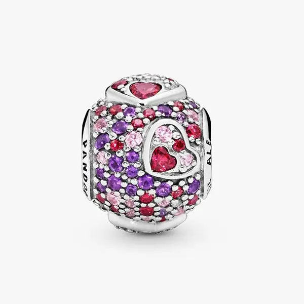 Hạt Vòng Charm Pandora Heart Silver With Red And Pink Cubic Zirconia And Royal Purple Crystal 797826CZRMX Phối Màu