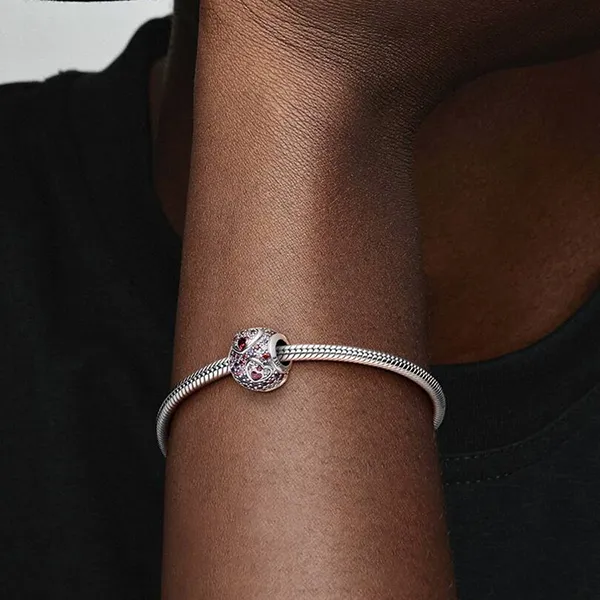 Hạt Vòng Charm Pandora Heart Silver With Red And Pink Cubic Zirconia And Royal Purple Crystal 797826CZRMX Phối Màu