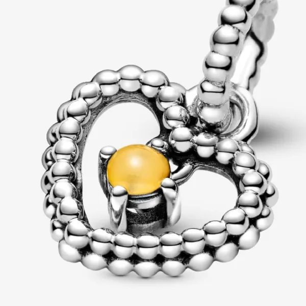 Hạt Vòng Charm Pandora Honey Beaded Heart Dangle Charm Sterling Silver 798854C11 Màu Bạc