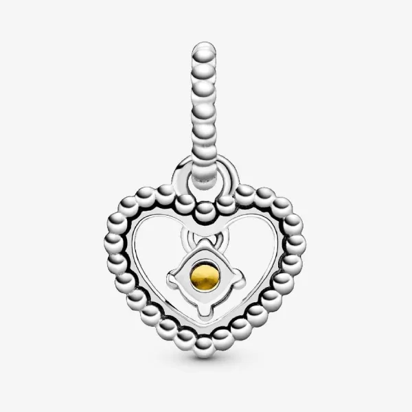 Hạt Vòng Charm Pandora Honey Beaded Heart Dangle Charm Sterling Silver 798854C11 Màu Bạc
