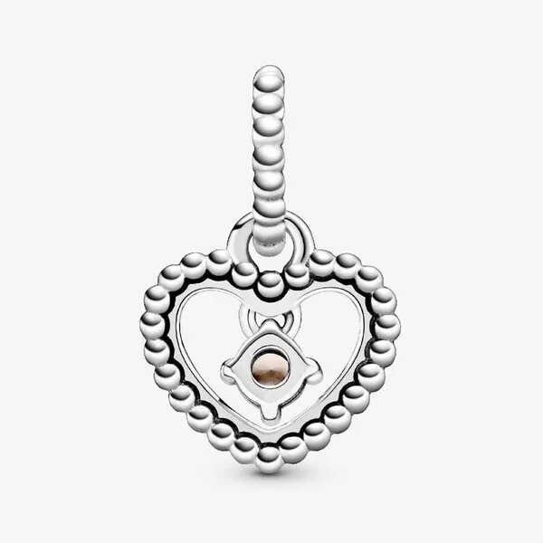 Hạt Vòng Charm Pandora Misty Rose Beaded Heart Dangle Charm Sterling Silver 798854C06 Màu Hồng Bạc