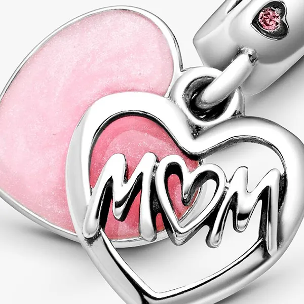 Hạt Vòng Charm Pandora Mum Script Heart Dangle 798887C01 Màu Bạc/Hồng
