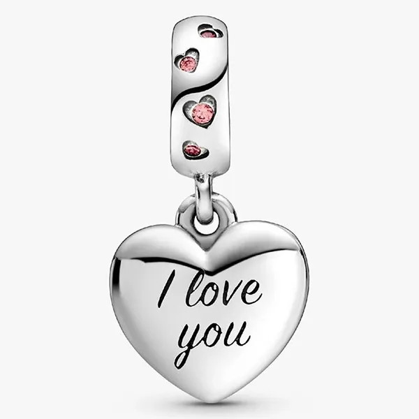Hạt Vòng Charm Pandora Mum Script Heart Dangle 798887C01 Màu Bạc/Hồng