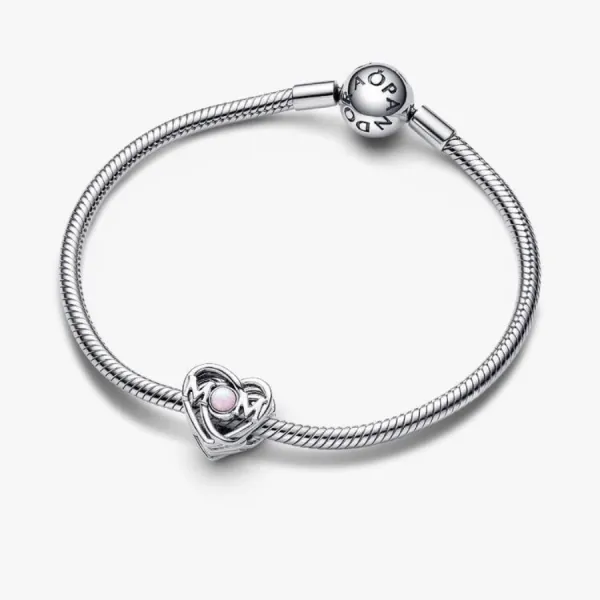 Hạt Vòng Charm Pandora Openwork Mum & Heart Charm Sterling Silver 793233C01 Màu Bạc