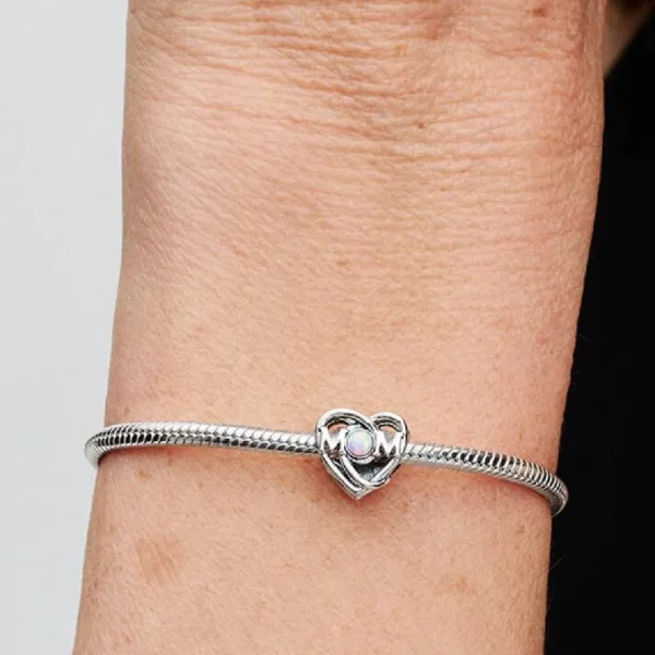 Hạt Vòng Charm Pandora Openwork Mum & Heart Charm Sterling Silver 793233C01 Màu Bạc