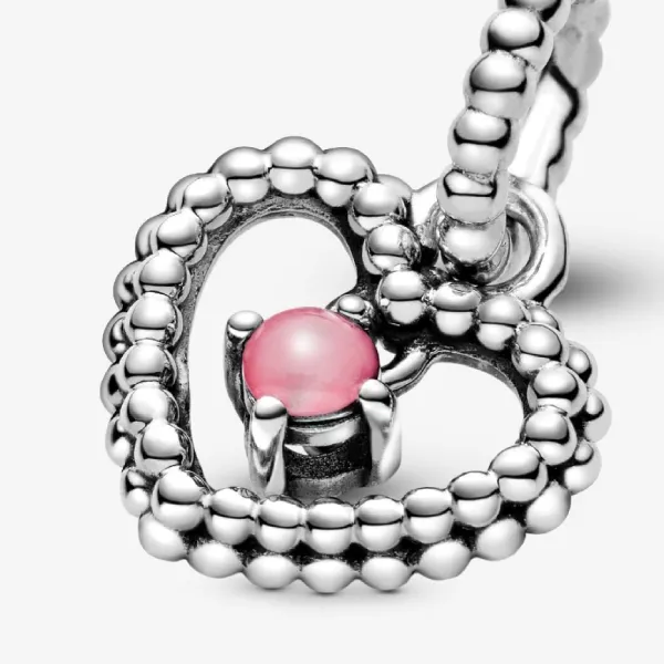 Hạt Vòng Charm Pandora Petal Pink Beaded Heart Dangle Charm Sterling Silver 798854C09 Màu Bạc