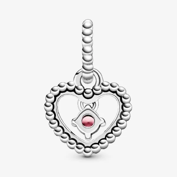 Hạt Vòng Charm Pandora Petal Pink Beaded Heart Dangle Charm Sterling Silver 798854C09 Màu Bạc