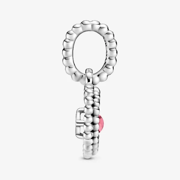 Hạt Vòng Charm Pandora Petal Pink Beaded Heart Dangle Charm Sterling Silver 798854C09 Màu Bạc