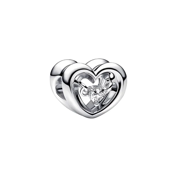 Hạt Vòng Charm Pandora Radiant Heart & Floating Stone Charm Sterling Silver Màu Bạc