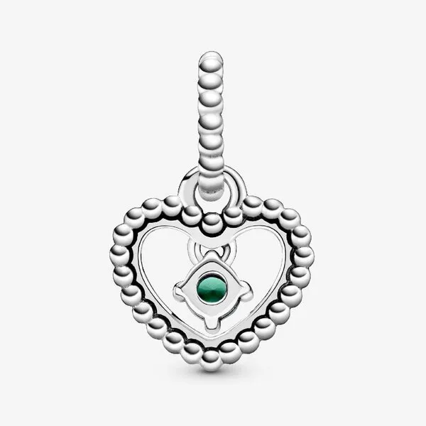 Hạt Vòng Charm Pandora Rainforest Green Beaded Heart Dangle Charm Sterling Silver 798854C05 Màu Bạc Xanh