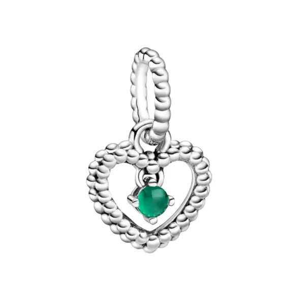 Hạt Vòng Charm Pandora Rainforest Green Beaded Heart Dangle Charm Sterling Silver 798854C05 Màu Bạc Xanh