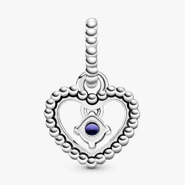 Hạt Vòng Charm Pandora Sea Blue Beaded Heart Dangle Charm Sterling Silver 798854C12 Màu Bạc