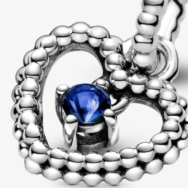 Hạt Vòng Charm Pandora Sea Blue Beaded Heart Dangle Charm Sterling Silver 798854C12 Màu Bạc