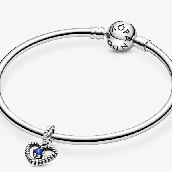 Hạt Vòng Charm Pandora Sea Blue Beaded Heart Dangle Charm Sterling Silver 798854C12 Màu Bạc