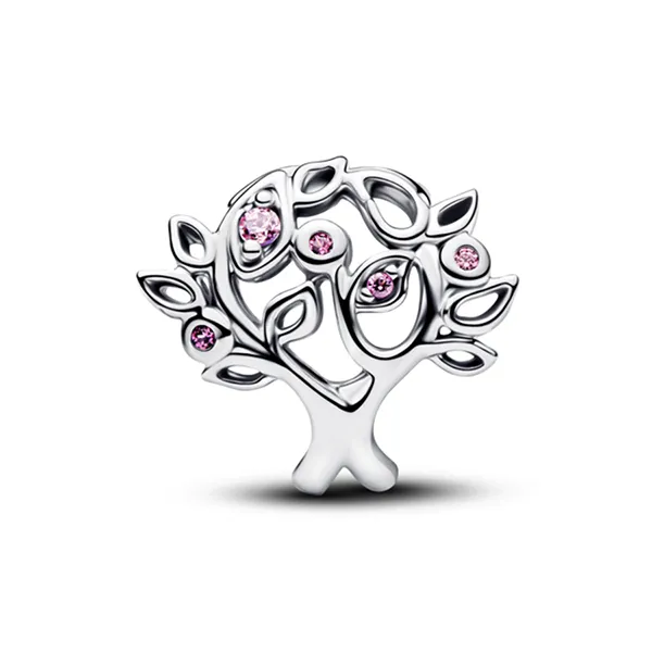 Hạt Vòng Charm Pandora Silver Charm Family Tree With Pink Stone Where Love Abounds 794486C01 Màu Bạc