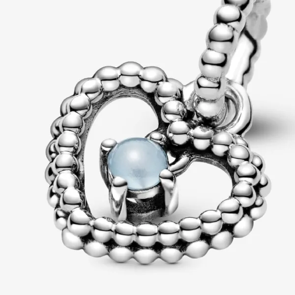 Hạt Vòng Charm Pandora Sky Blue Beaded Heart Dangle Charm Sterling Silver 798854C07 Màu Bạc