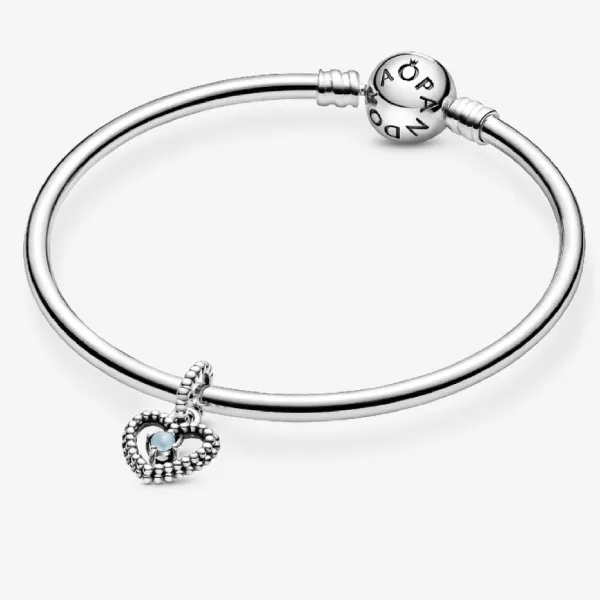 Hạt Vòng Charm Pandora Sky Blue Beaded Heart Dangle Charm Sterling Silver 798854C07 Màu Bạc