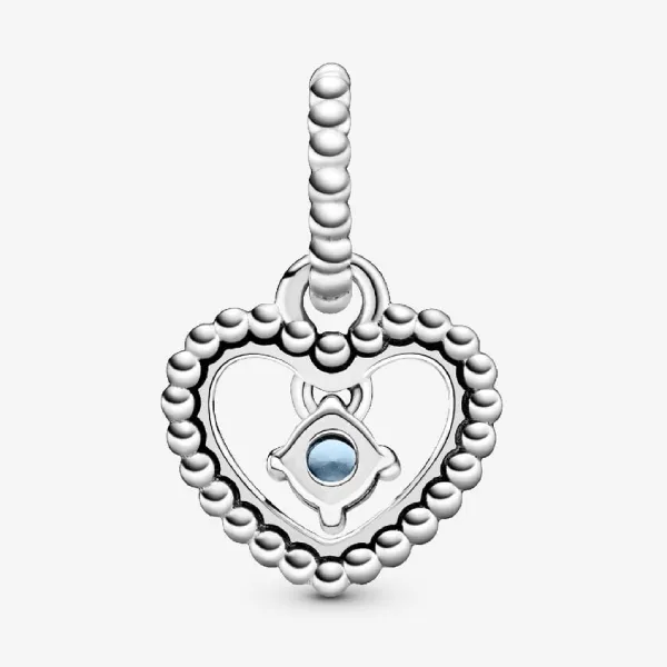 Hạt Vòng Charm Pandora Sky Blue Beaded Heart Dangle Charm Sterling Silver 798854C07 Màu Bạc