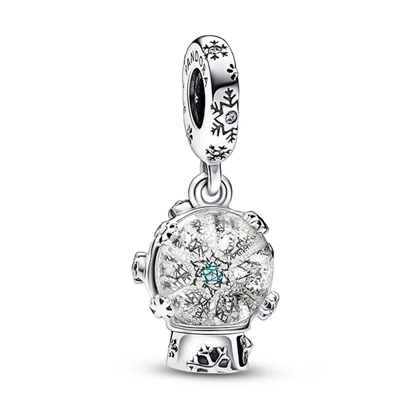 Hạt Vòng Charm Pandora Snowflake Snowglobe Dangle 792369C01 Màu Bạc
