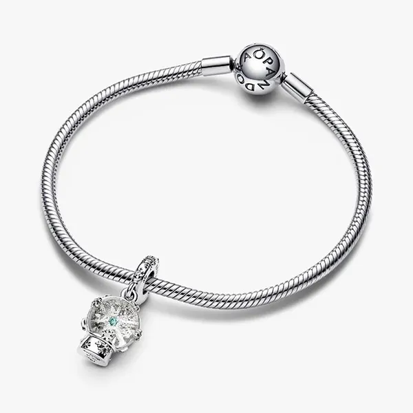 Hạt Vòng Charm Pandora Snowflake Snowglobe Dangle 792369C01 Màu Bạc