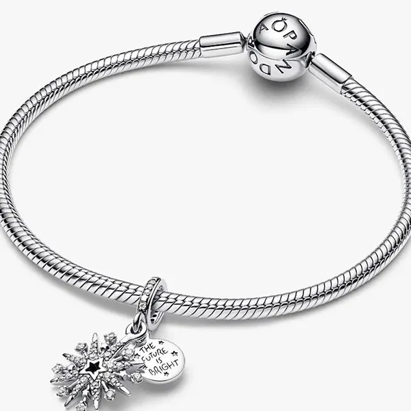 Hạt Vòng Charm Pandora Sparkling Firework Double Dangle 793512C01 Màu Bạc