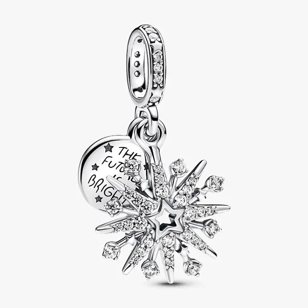 Hạt Vòng Charm Pandora Sparkling Firework Double Dangle 793512C01 Màu Bạc