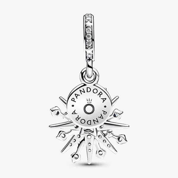 Hạt Vòng Charm Pandora Sparkling Firework Double Dangle 793512C01 Màu Bạc