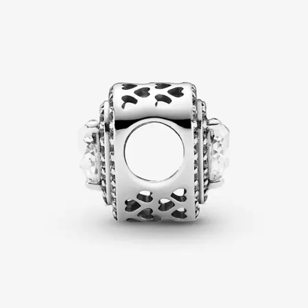 Hạt Vòng Charm Pandora Sparkling Levelled Hearts 799218C01 Màu Bạc