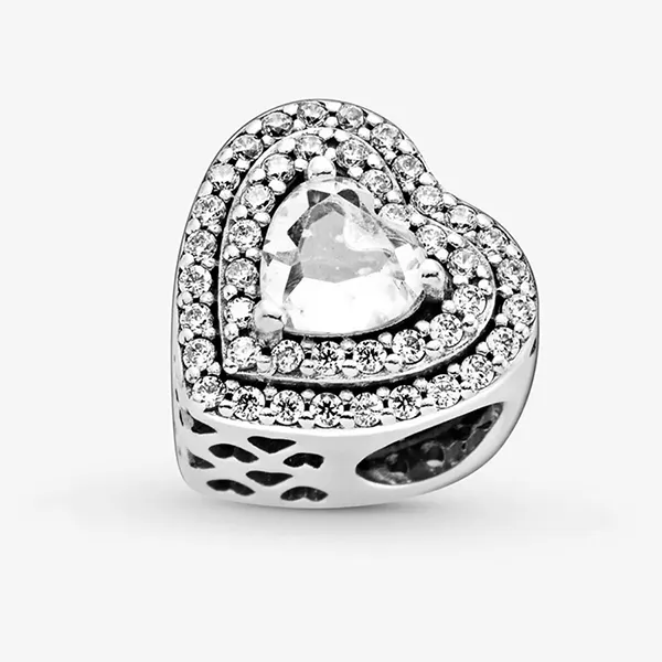 Hạt Vòng Charm Pandora Sparkling Levelled Hearts 799218C01 Màu Bạc
