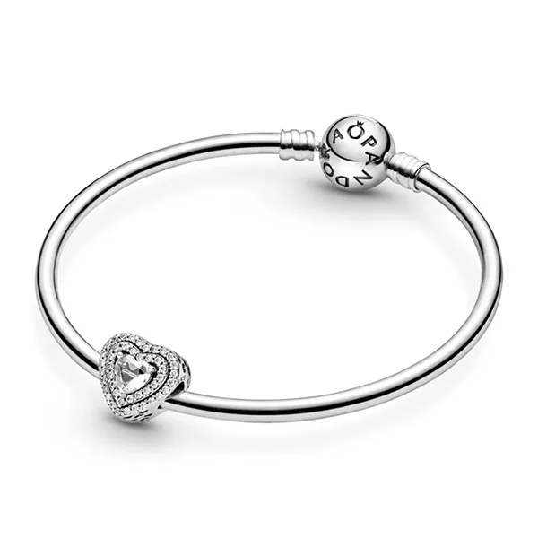 Hạt Vòng Charm Pandora Sparkling Levelled Hearts 799218C01 Màu Bạc