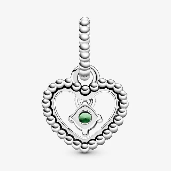 Hạt Vòng Charm Pandora Spring Green Beaded Heart Dangle Charm Sterling Silver 798854C10 Màu Xanh Bạc