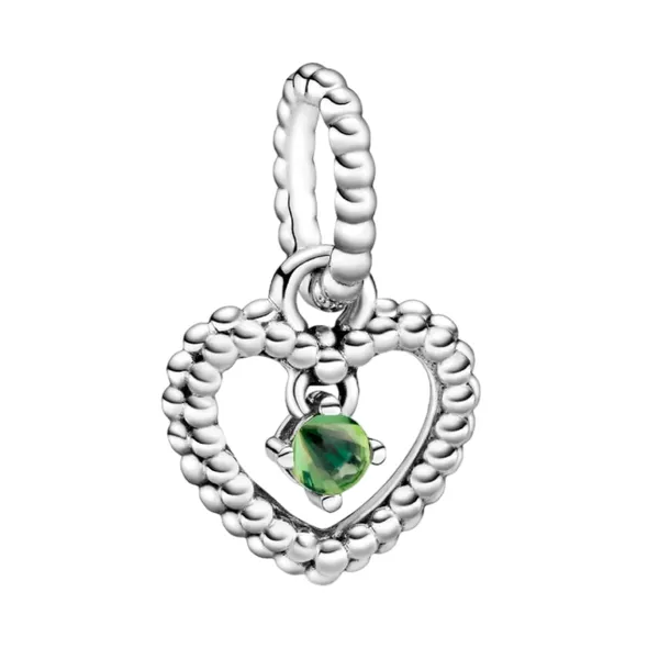 Hạt Vòng Charm Pandora Spring Green Beaded Heart Dangle Charm Sterling Silver 798854C10 Màu Xanh Bạc