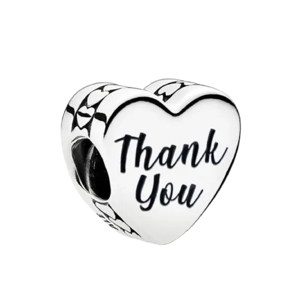 Hạt Vòng Charm Pandora Thank You Heart Bead Charm Màu Bạc