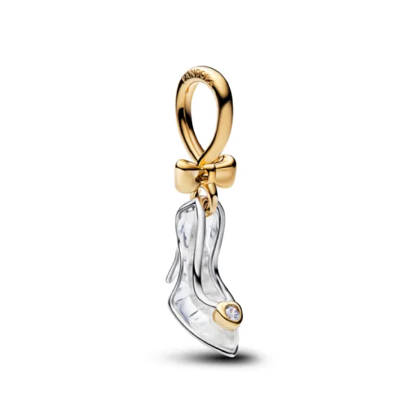 Hạt Vòng Charm Pandora x Disney Princess Cinderella Shoe Dangle Charm 764327C01 Màu Trắng