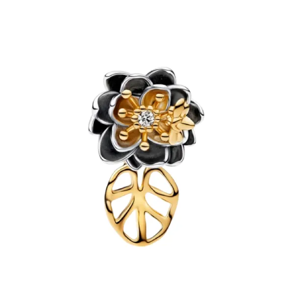 Hạt Vòng Charm Pandora x Disney Princess Tiana Lotus Flower Lab-grown Diamond Charm 764326C01 Màu Vàng