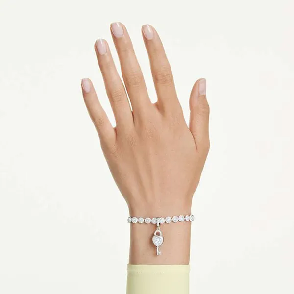 Hạt Vòng Charm Swarovski Idyllia Mixed Cuts Heart With Key White Rhodium Plated 5742957 Màu Bạc Trắng