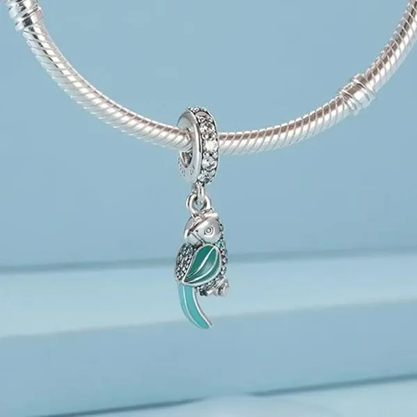 Hạt Vòng Charm Pandora Tropical Parrot Dangle Charm 791903ENMX Màu Xanh Lam