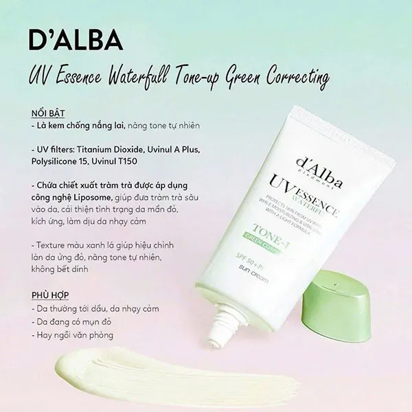 Kem Chống Nắng D'Alba Clean Tea Tree Liposome Tone-Up Sun Cream (Green) SPF50+ PA++++ 50ml