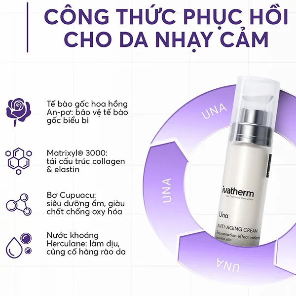 Kem Dưỡng Ẩm Dịu Nhẹ Và Trẻ Hóa Làn Da Ivatherm Una Anti Aging Cream 50ml
