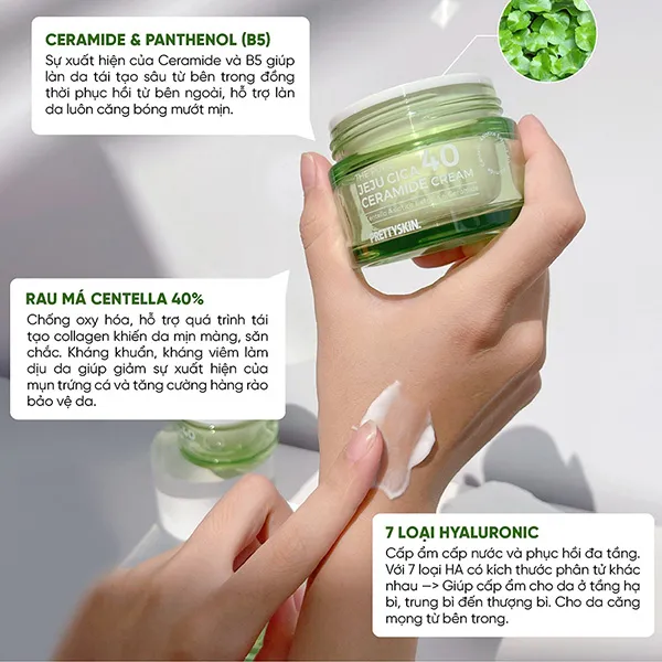 Kem Dưỡng Rau Má Làm Dịu Phục Hồi Da Pretty Skin Pure Jeju Cica 40 Ceramide Cream 52ml