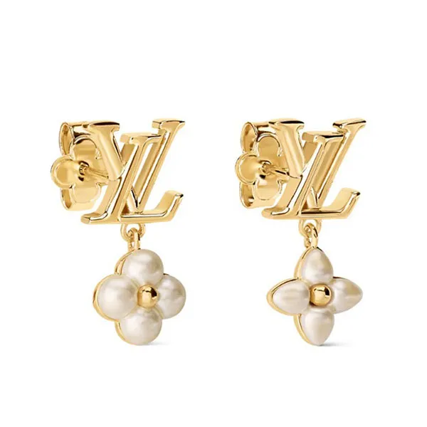 Khuyên Tai Louis Vuitton LV Earrings Lv Floragram Floral Logo M03914 Màu Vàng