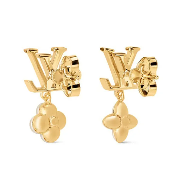 Khuyên Tai Louis Vuitton LV Earrings Lv Floragram Floral Logo M03914 Màu Vàng